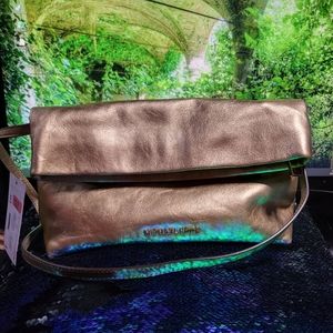 Michael Michael Kors Daria Pale gold fold over leather clutch